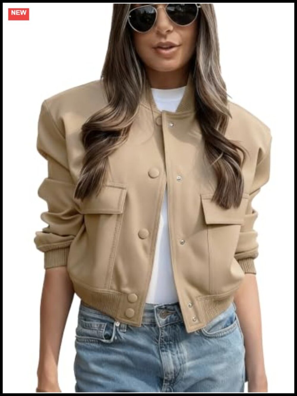 Women's Cropped Varsity Bomber Jacket Button Down